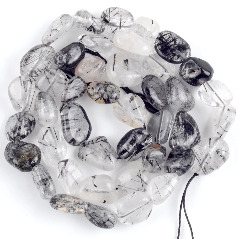 Натуральный необычный черный рутилированный бусины из кварца для изготовления