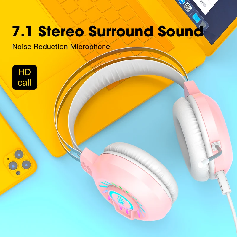 Игровые наушники розовая гарнитура для геймеров проводная USB-гарнитура ПК