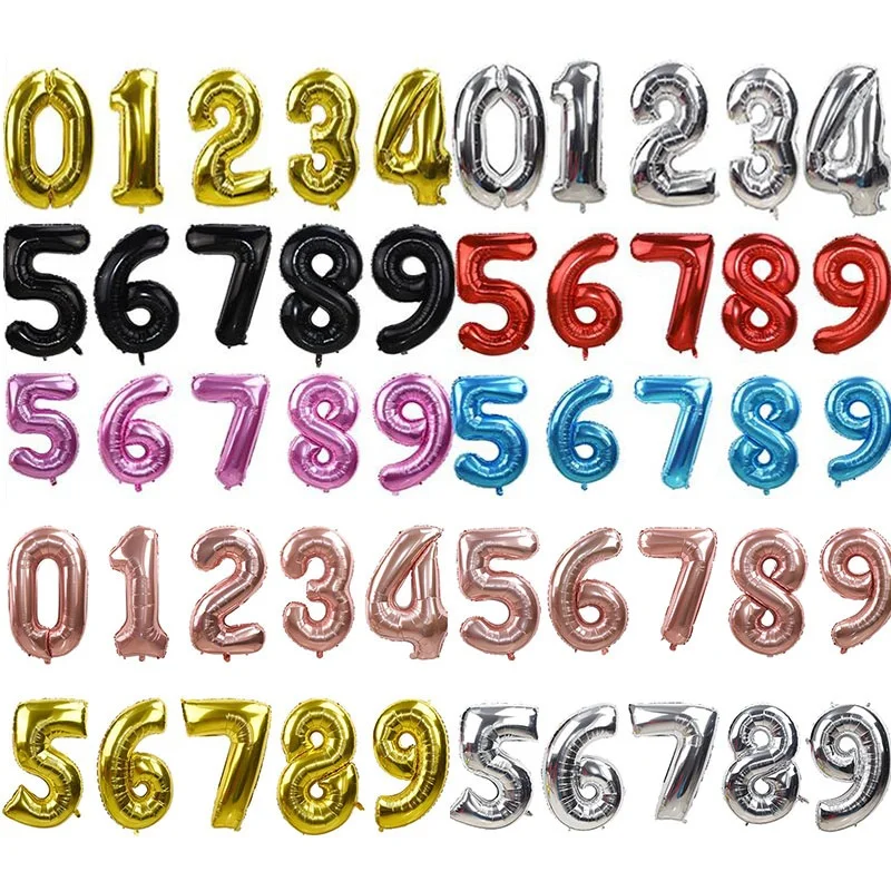 32/40 дюймовый гигантский шар с цифрой золотого и серебряного цвета фольгированный