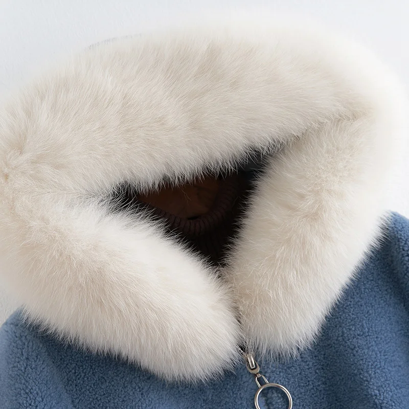 Женская зимняя Овчина + большое пальто из натурального меха лисы с капюшоном в