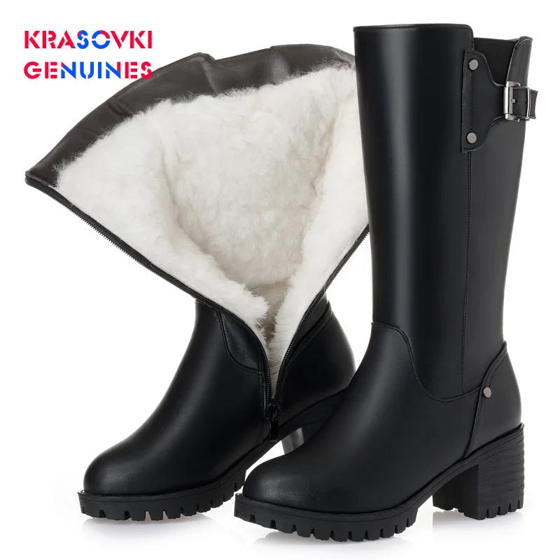 

Женские зимние ботинки из натуральной кожи с мехом, на платформе и высоком каблуке