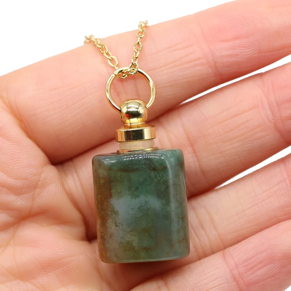

Natural Semi-Precious Stone Perfume Bottle Necklace Flat Cylindrical Pendant Chain Length 60+5cm Specification 18x22mm