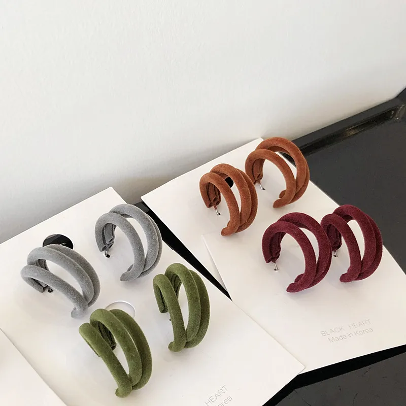 Новый дизайн простые винтажные шикарные цветные флокированные круглые серьги