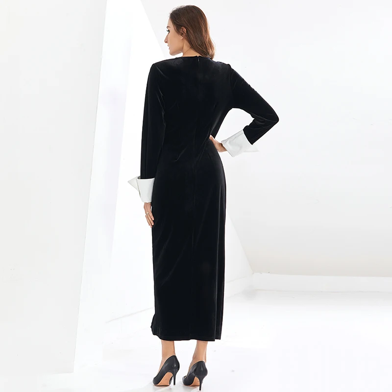 

TWOTWINSTYLE Sexy Party Dress For Female V Neck Long Sleeve High Waist Side Split Slim Dresses Female 2020 Autumn New Clothing