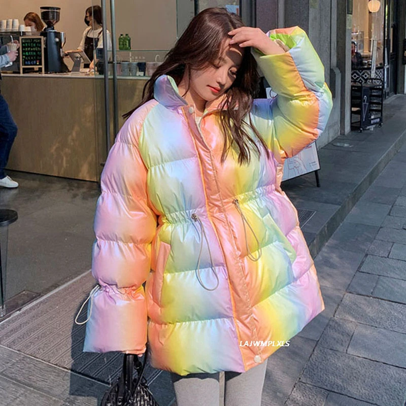 Радужные цвета новинка 2020 зимние пальто женские модные парки Harajuku куртка женское