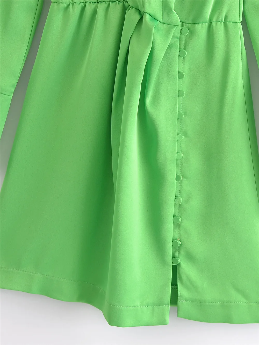 

European And American Style Foreign Trade Women's New Style French V-neck Tie Shoulder Pad Shirt Waist Mini Dress