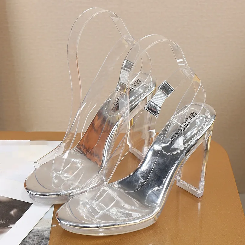 

Summer Fashion Gladiator Ankle Buckle Strap Sandals Shoes Sexy PVC Transparent Crysyal High Heels Sandals Shoes For Women DA0065