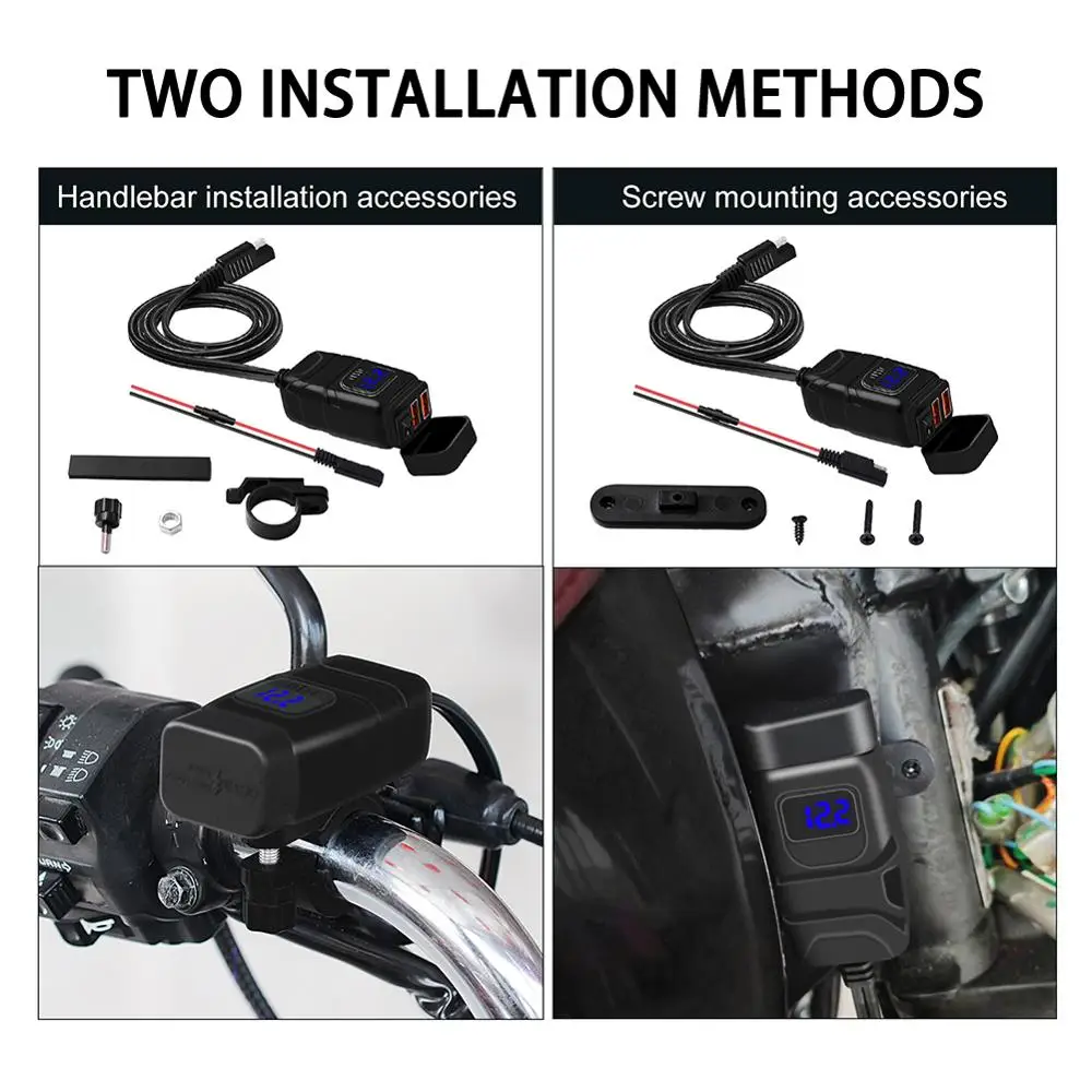 Motorcycle Quick Charger 12V SAE to USB Adapter with Voltmeter On Off Switch |