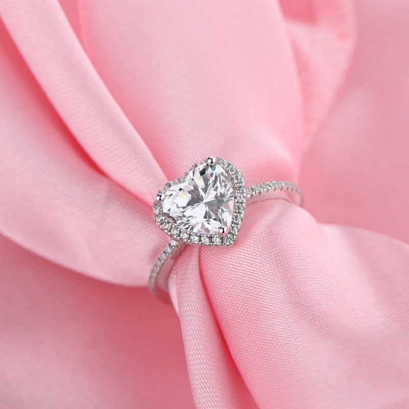 

925 Sterling Silver Sparkling Heart High Carbon Diamond Wedding Rings For Women Engagement Party Fine Jewelry Gifts