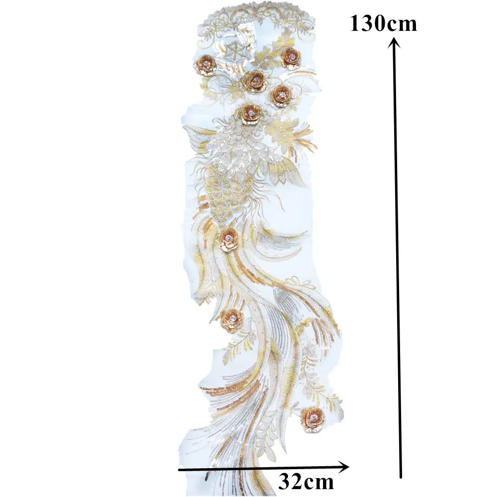 Кружевная ткань с блестками вышитыми цветами и Фениксом 130 см | Дом сад