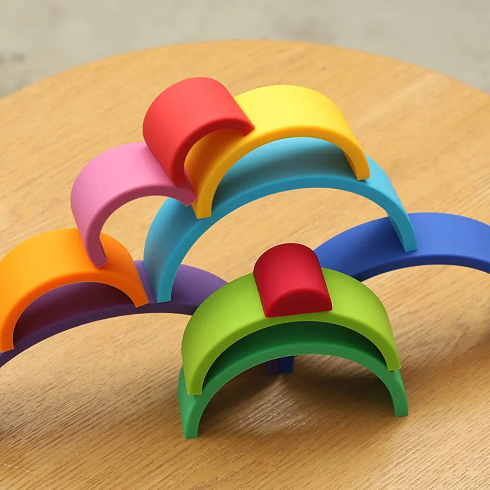 

Silicone Rainbow Stacker Building Blocks Educational Toys Puzzle Montessori Rainbow Series Stacking Game Learning Toys For Kids