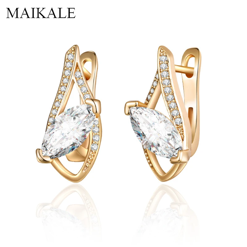 

MAIKALE Trendy Zirconia Stud Earrings For Women Zirconia 585 Rose Gold Copper Earing Fashion Jewelry Gifts Wholesale lots bulk