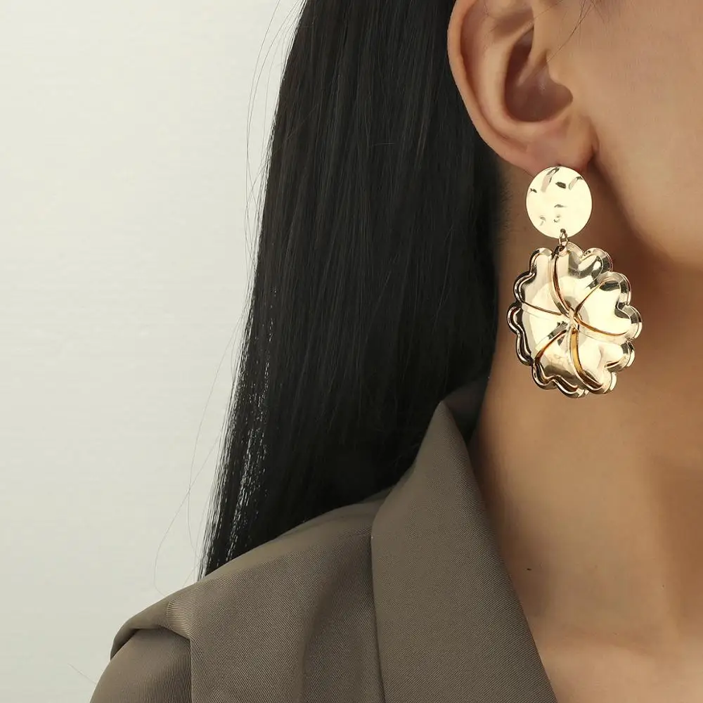 

Punk Exaggerated Metal Sheets Flower Geometric Drop Earrings Statement Vintage Twisted Dangle Earrings for Women Jewelry