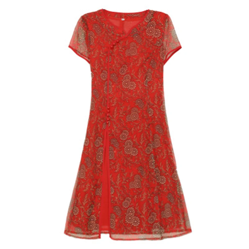 

Vestidos Mujer Summer Korean Short-sleeved Female Large Size Mother Dress Printed Mid-length Mesh Dresses Female 2020 New A898