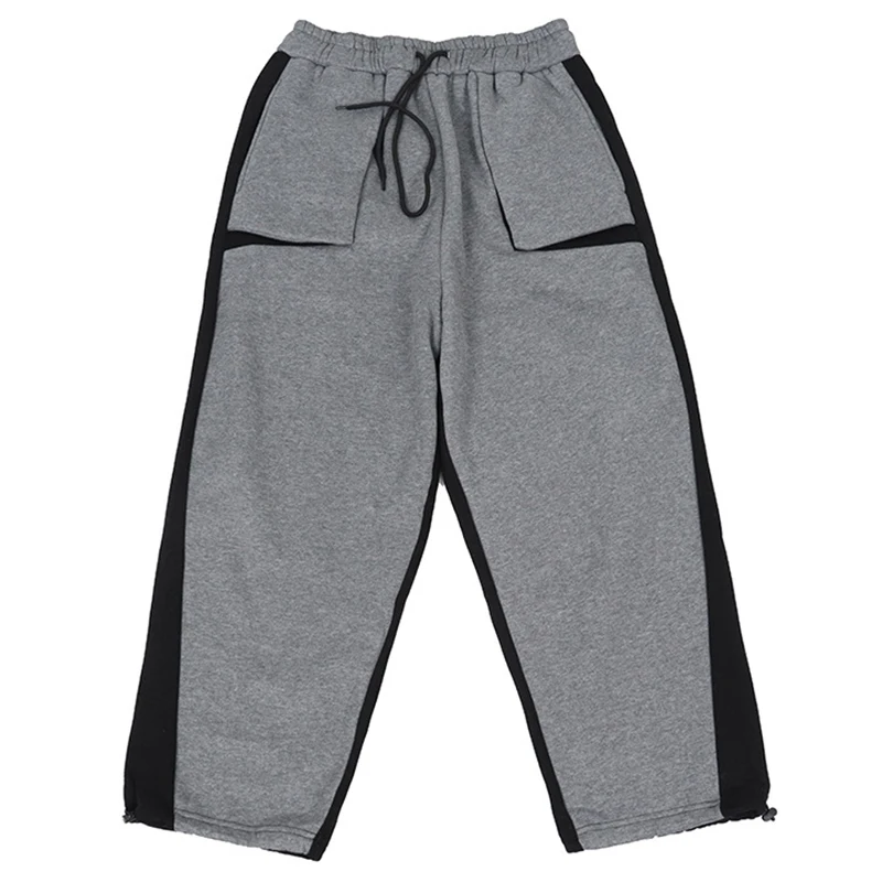 

[EAM] Big Pockets Drawstring Long Gray High Waist Trousers New Loose Fit Pants Women Fashion Tide Spring Autumn 2021 1DD3893