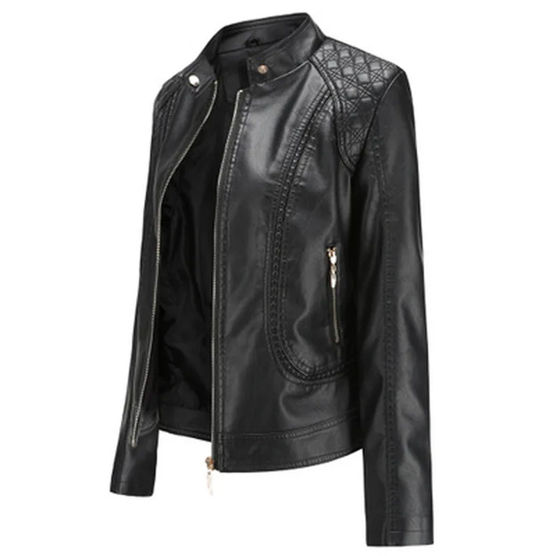 

New Women Autumn Winter Faux Soft Leather Jackets Coats Lady Black PU Zipper Epaule Motorcycle Streetwear