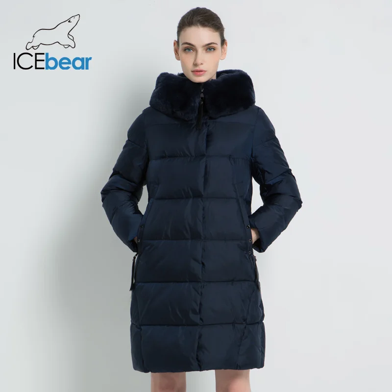 ICEbear 2019 Новая зимняя женская куртка со смъемном меховом ворот из натурального