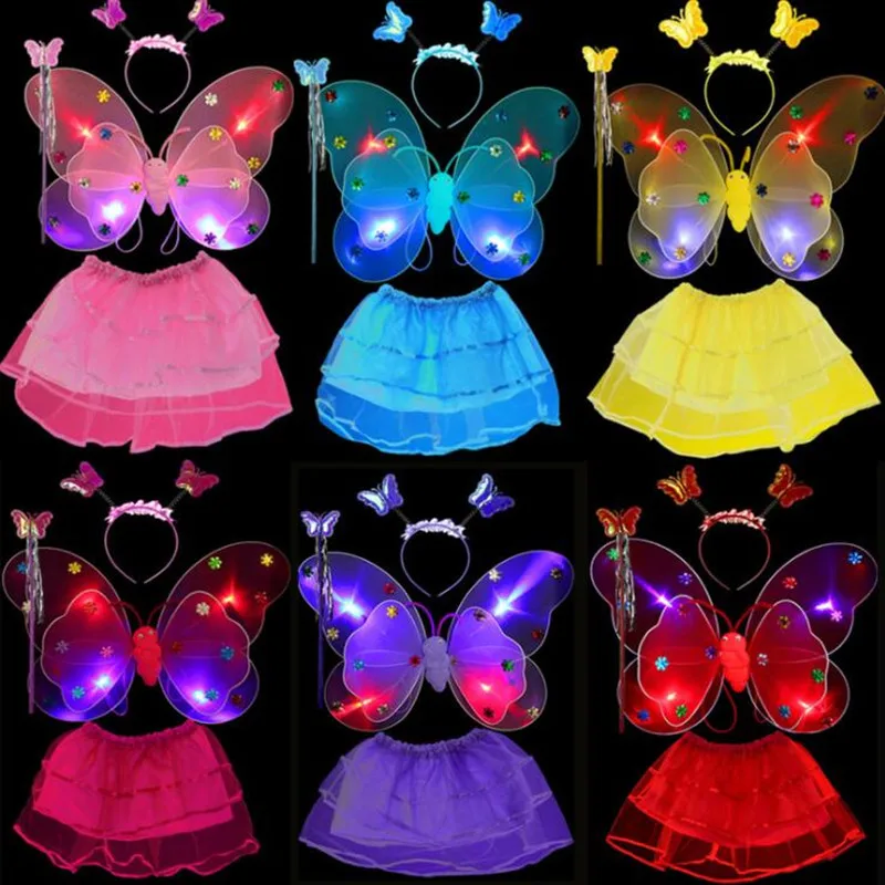 

2022 мигающая светодиодная повязка на голову принцессы с крыльями бабочки, Сказочная юбка с палочками, реквизит для выступлений для девочек, ...