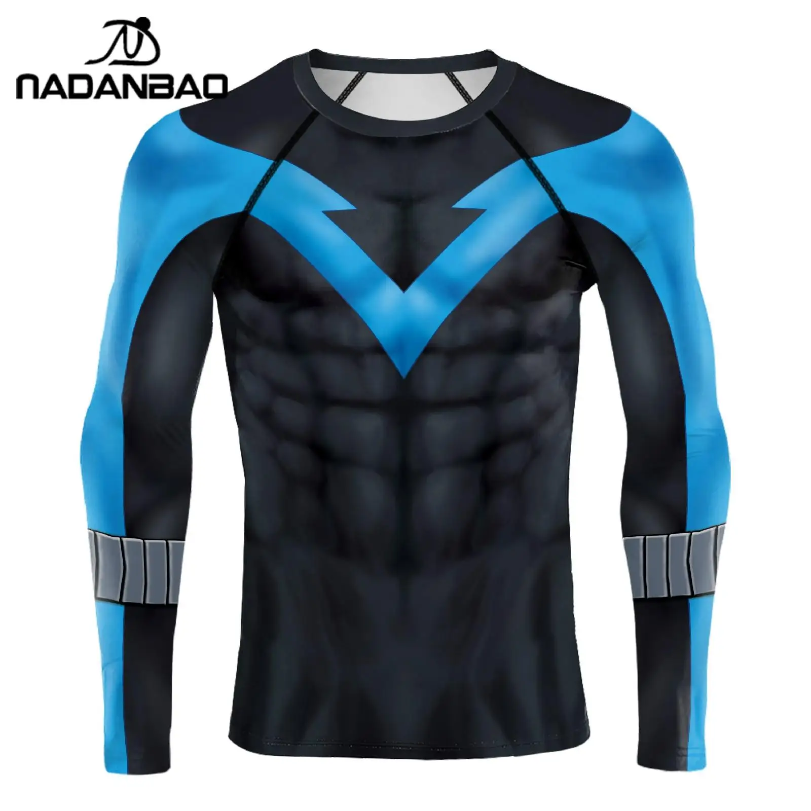 

Nadanbao Sports T-shirt Nightwing 3D Digital Printing Long Sleeve Gym Shirts Male Bodybuilding Fitness Compression Tight T-shirt