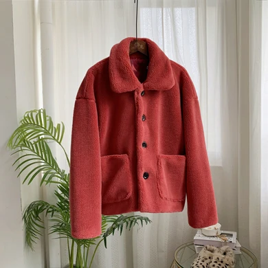 Wine Red ZADORIN Новое плотное теплое Свободное пальто ягненка Меховая куртка однобортный карман пальто из искусственного меха женское осеннее зимнее пальто - Цвет: Wine Red