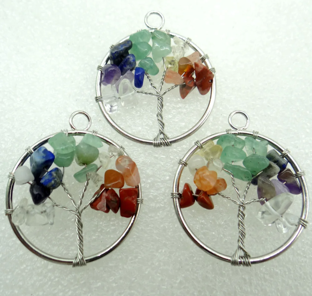 Колье из кварцевого кристалла 30 мм 7 чакр лечебное Дерево жизни рейки подвеска