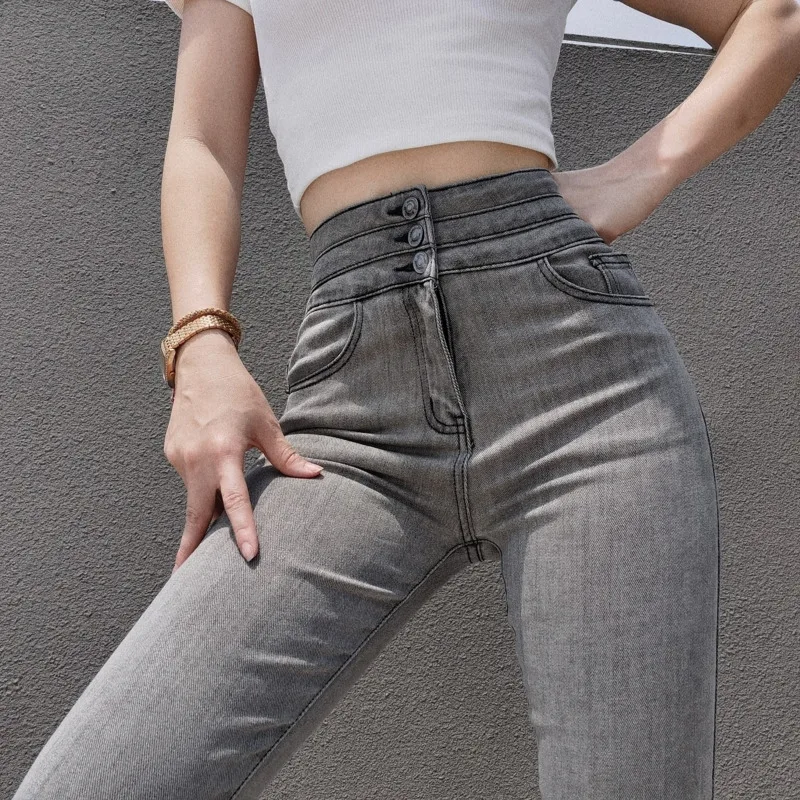 

WOMENGAGA New style 2021 high waist slim fit elastic versatile jeans cropped Cowboy feet pants for woman C43N