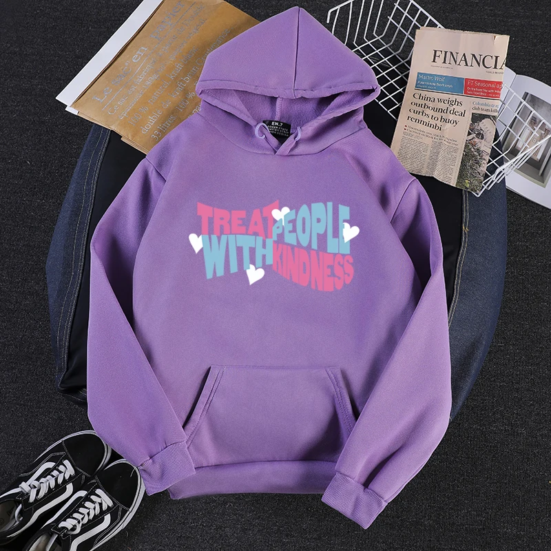 

Harry New Candy Colors Japan Korean Harajuku Styles Sweatshirt TREAT PEOPLE WITH KINDNESS Print Pattern Fleece Hoodies