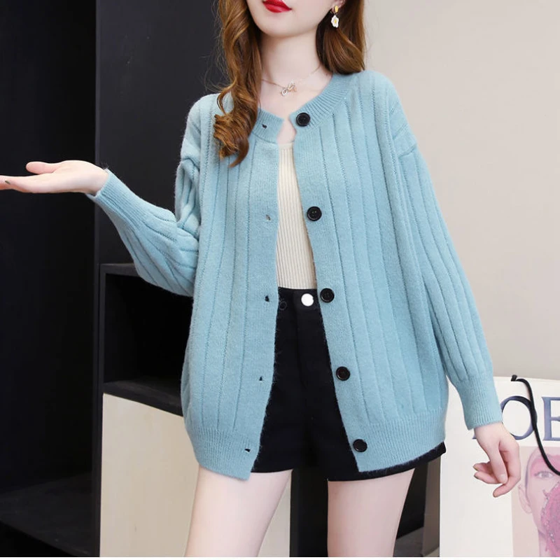 

2021 Autumn and Winter New Casual Solid Color Sweater Cardigan Jacket Women's Short Wild High-end Knit Sweater Fall Women