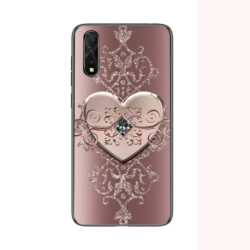 

Gold Rose Love Heart Phone Case For Huawei P9 P10 P20 P30 P40 Lite 2017 Pro SMART2019 Cover Fundas Coque