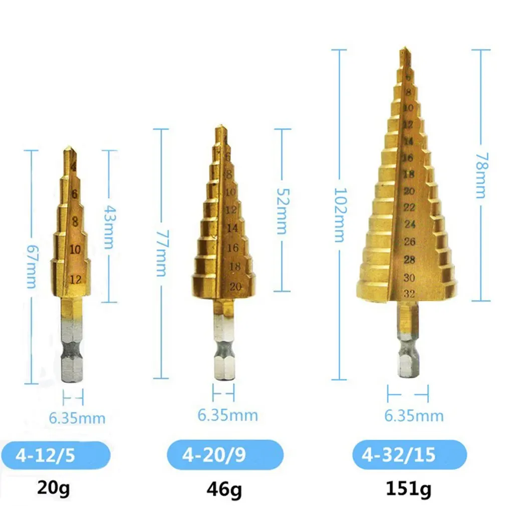 

High Quality 4241 Hexagonal straight groove stepped drill Titanium Plated Spiral Groove Multi-function Drills Drop Shipping Sale