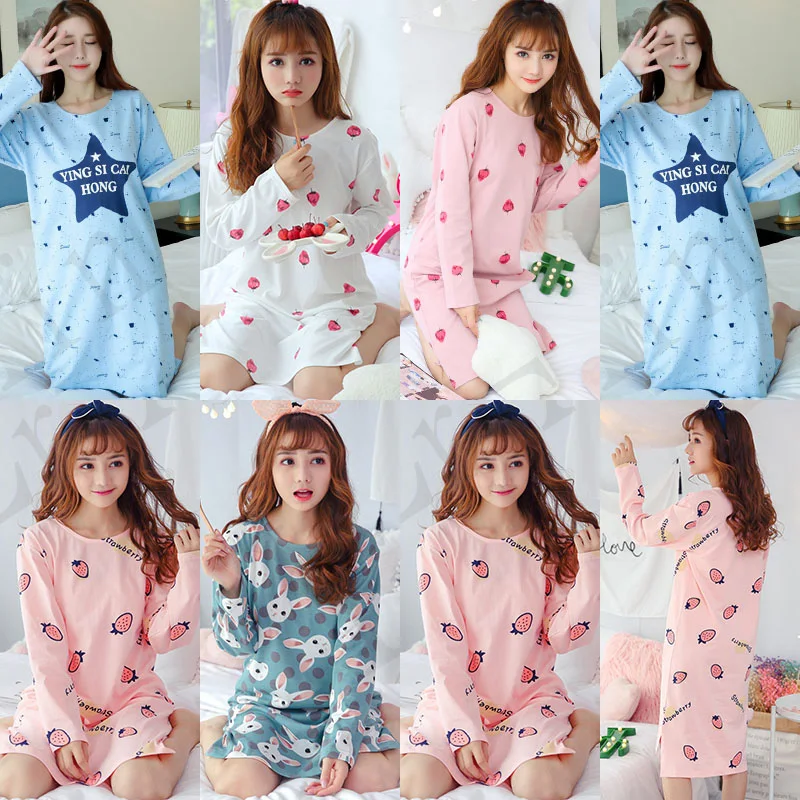 Новинка весна лето 2020 ночные рубашки для женщин с длинным рукавом Милая пижама