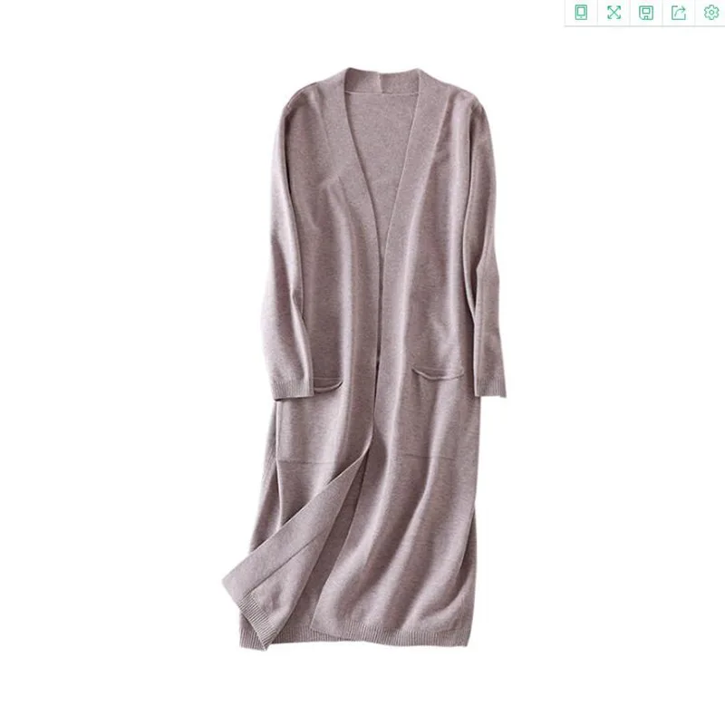 

Women's new medium length cardigan loose long sleeve pocket sweater without buckle