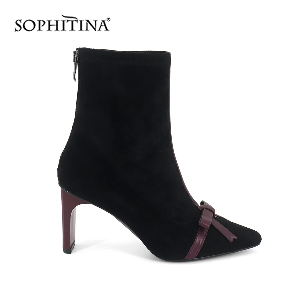SOPHITINA/пикантные ботинки с острым носком модная обувь узлом-бабочкой на