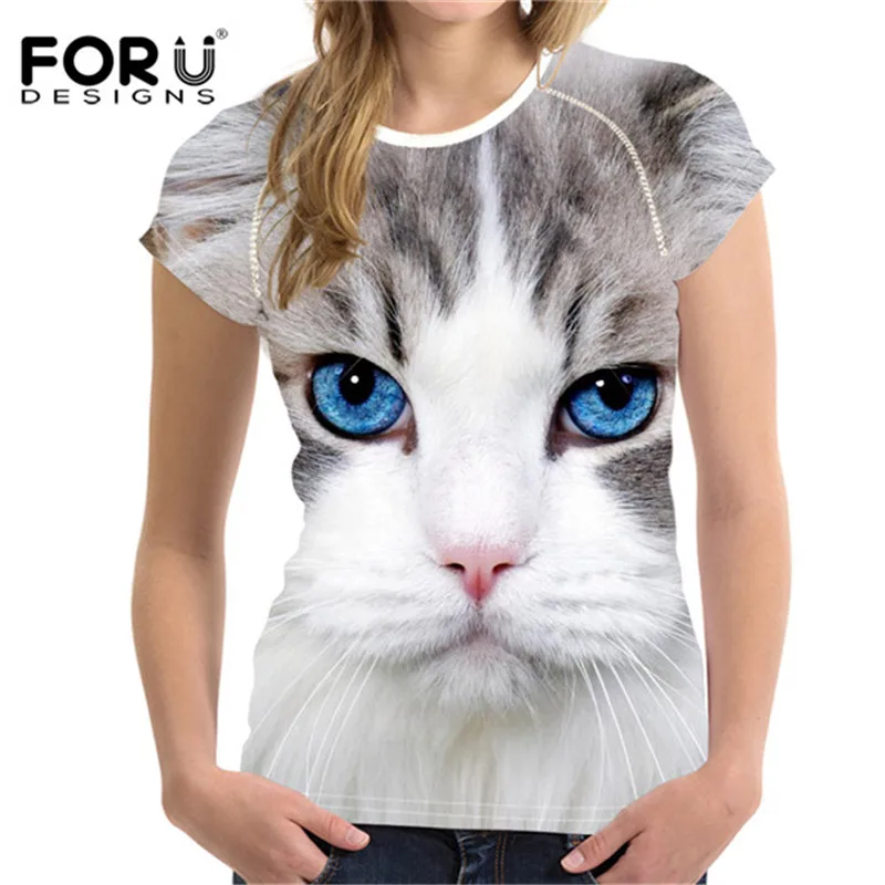 FORUDESIGNS/женские футболки с 3D изображением черного кота для женщин летние топы футболки с принтом собаки Женская модная футболка Vetement Femme - Цвет: H8799BV