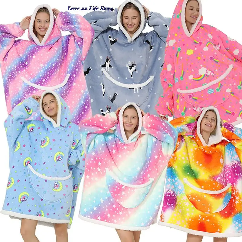 

Одеяло с капюшоном большого размера, уличная толстовка, свитшот, носимое одеяло, пуловер