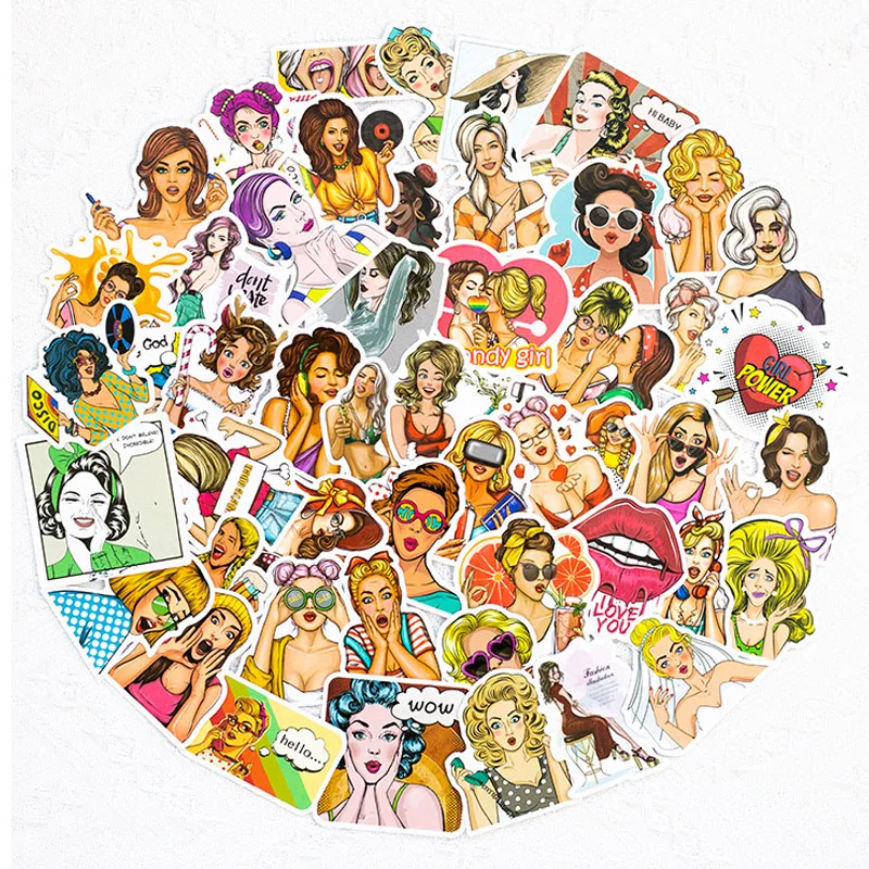 103050pcs retro pop style girl art stickers car guitar motorcycle luggage phone bike suitcase diy classic toy cool sticker free global shipping