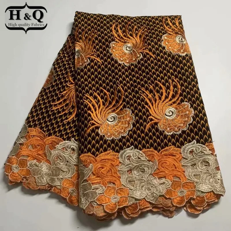 

H&Q african wax fabric lace latest arrival ankara wax with guipure cord lace fabric for nigerian wedding party dress H0321