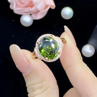925 new product elegance temperament oval ring simulation emerald tourmaline rose gold plated adjustable ring for women jewelry