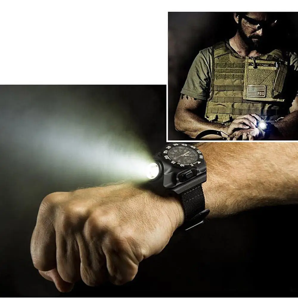 3 in1 Super Bright LED Watch Flashlight Waterproof Torch lights Compass Outdoor Sports Rechargeable Mens Wrist Watch images - 3