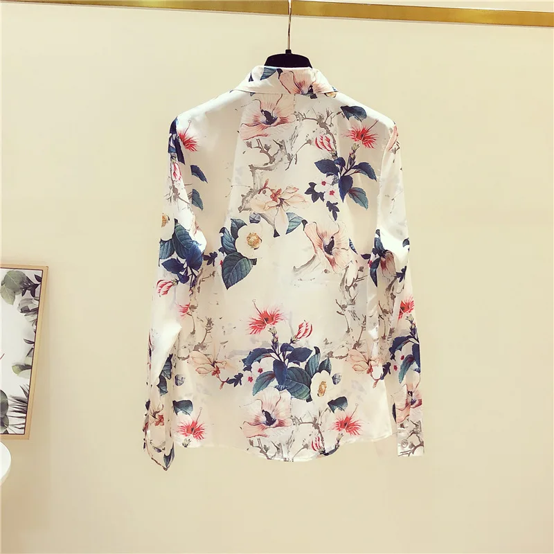 

2021 Summer Chic Printed Chiffon Blouse Women Long Sleeve Button Up Shirt Female Loose Casual Office Lady Top Camisas De Mujer
