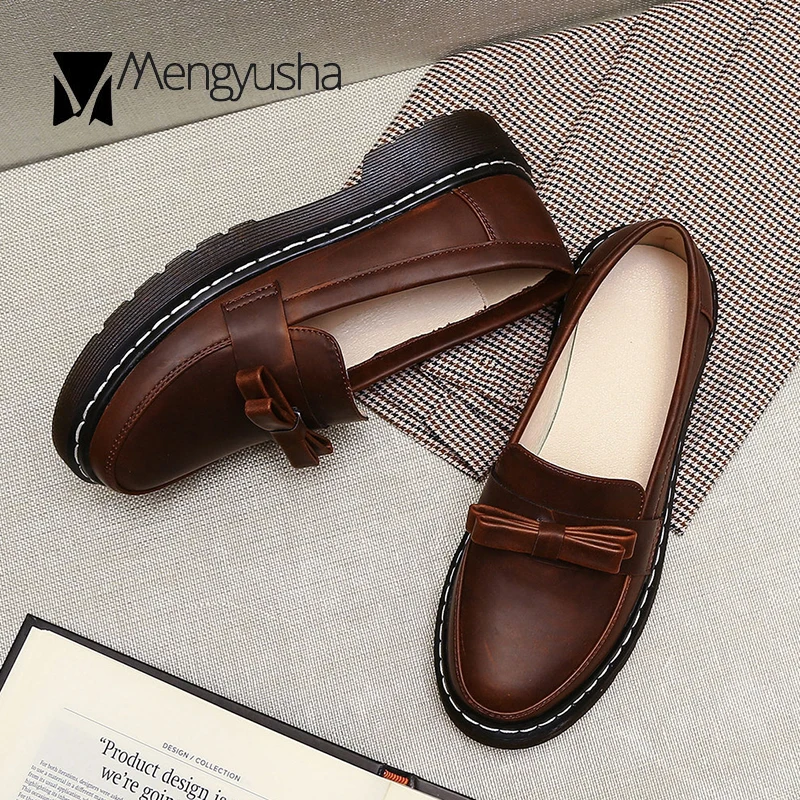 Туфли-оксфорды женские в стиле ретро с круглым носком без застежки Мокасины