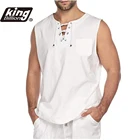 Мужская свободная майка из хлопка и льна, с круглым вырезом