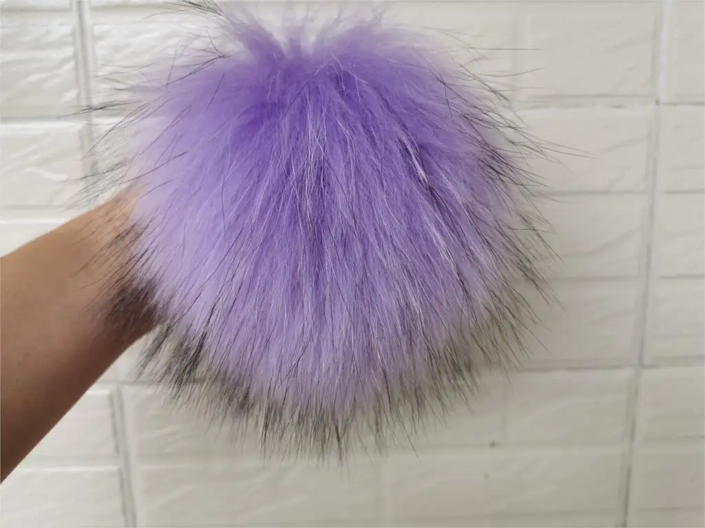 14/16/17 см DIY из натурального енота меховым помпоном и пышная юбка из натурального меха с меховым помпоном для зимние Для женщин шляпа шапка вязаная шапка головные уборы Skullies - Цвет: dark lavender