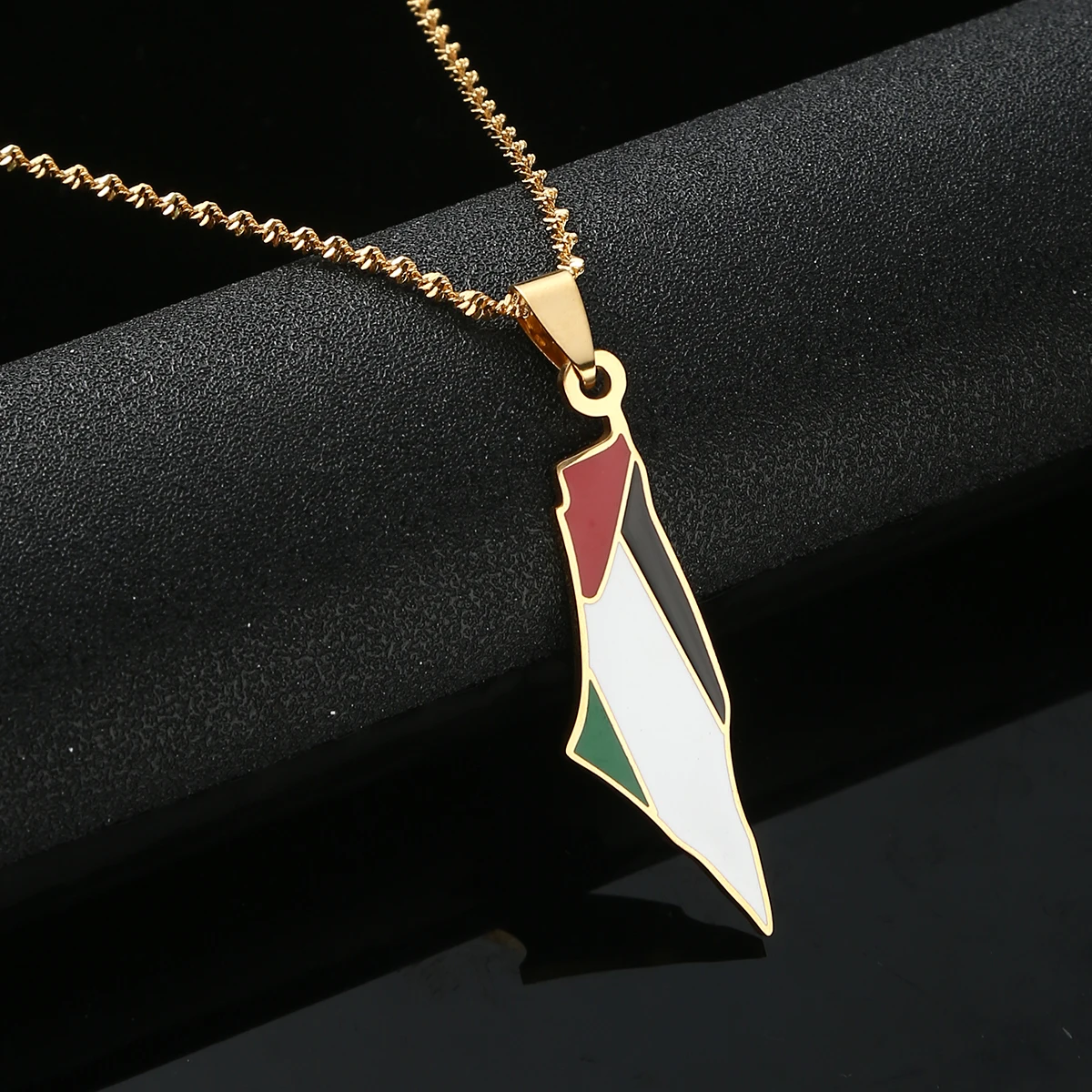 Trendy Enamel Gold Color Jewelry Stainless Steel Israel And Palestine Map Pendant Flag Necklaces For Women Gifts