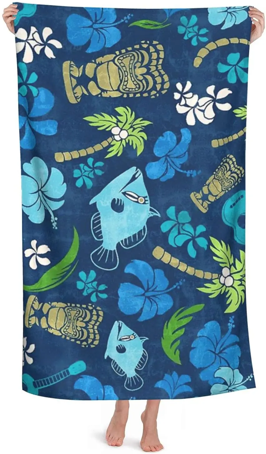 

Hawaiian Batik Printing Navy Blue Microfiber Beach Towel Super Large Quick-drying Portable Super Soft Super Pool
