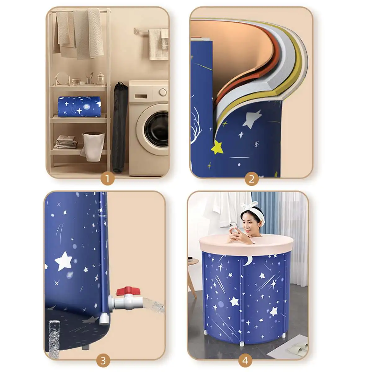 

Portable Bathtub Folding Bath Bucket Thicken Shower Barrel Large Adult Tub Baby Swimming Pool Insulation Family Bathroom SPA Tub