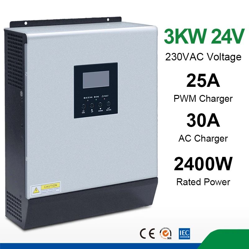Солнечный инвертор 3kva с чистым синусом 24V 220V Гибридный Встроенный 50A PWM
