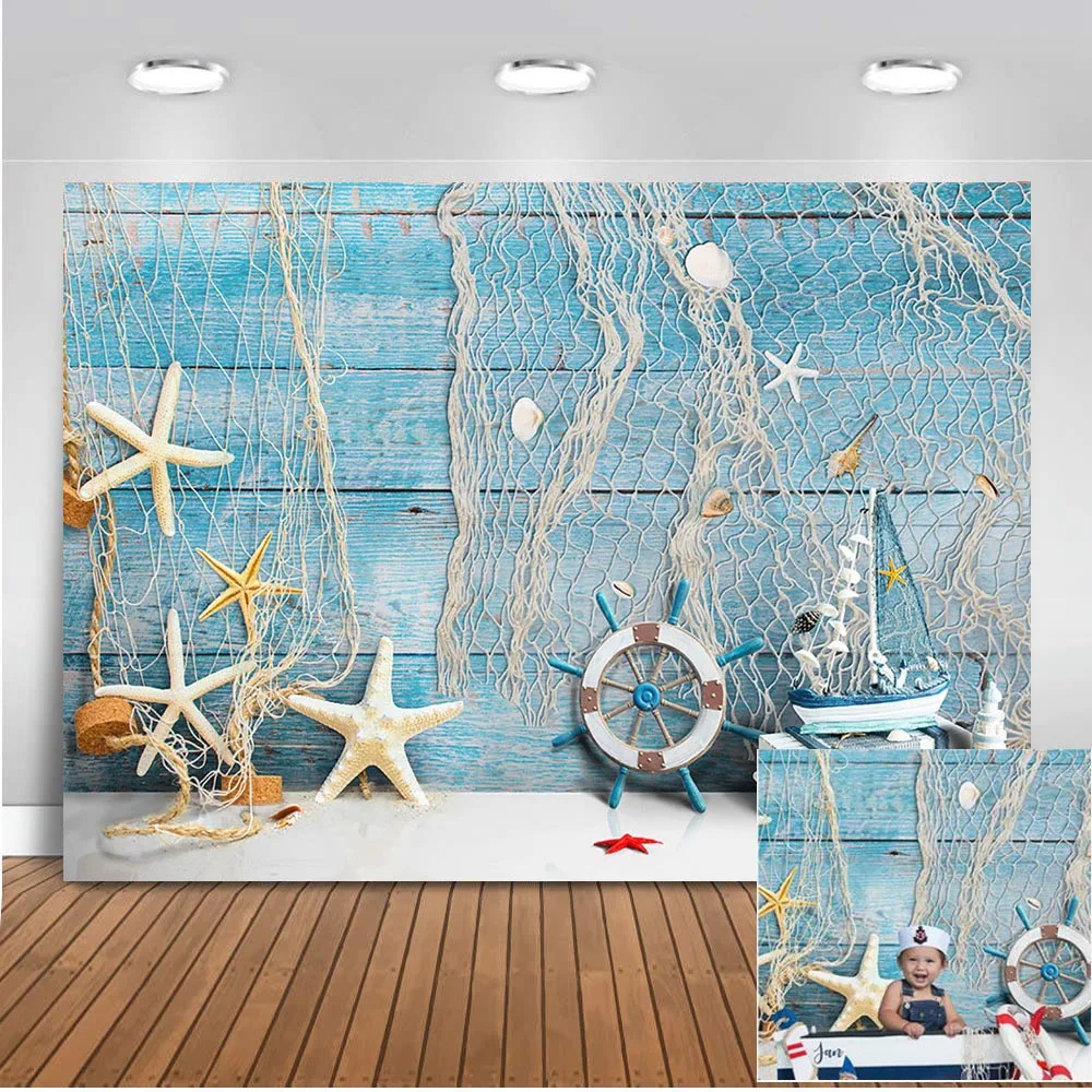 Nautical Rudder Beach Photography Backdrop Sailing Adventure Wooden Splint Board Newborn Sailor Portrait Photo Background Props |