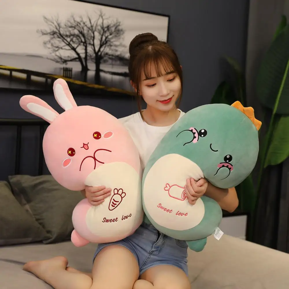

45~80cm Huggable Animal Plush Toy Stuffed Bunny Dinosaur Chick Cattle Cat Pillow Sleeping Friend Decor Plushie