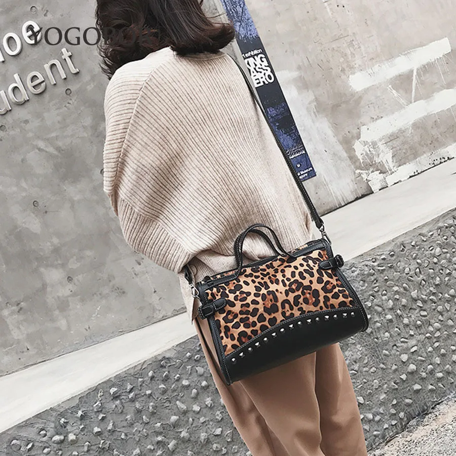 Леопардовая Сумка-тоут женская сумка через плечо с заклепками Лоскутная новая